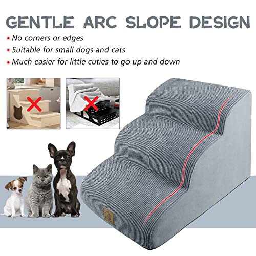 3-Tiers Foam Dog Stairs For Old Small Dogs Easy Access,High Density Foam Steps Stairs For Indoor,Dog Stairs Ladder Ramp Non Slip For High Sofa Bed Couch,Holds Up To 60 Lbs,Send 3 Pcs Lint Roller Set #TOP4