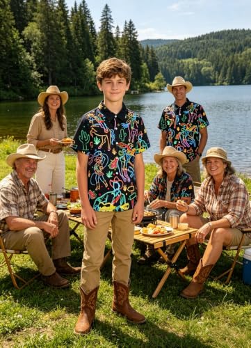 Image of uideazone Boys Hawaiian Shirts Novelty Printed Funky Short Sleeve Button Down Shirt Kids Aloha Luau Shirt 7-14T