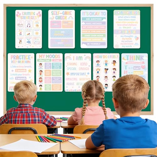 Image of 9Pcs Calming Corner Posters, 13.4 inchx9.2 inch Pastel Calm Down Corner Poster for Classroom Bulletin Boards, Educational Behavior Charts for Elementary Middle Back to School Wall Comfort Corner Decorations Teacher Must Haves
