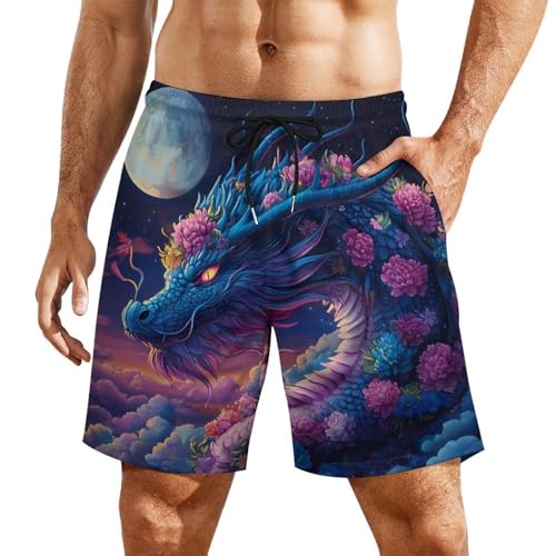 Dragon Moon Mens Swim Trunks Quick Dry Beach Board Shorts with Pockets