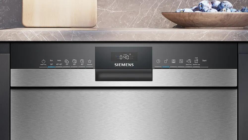 Siemens SN43ES22AE, iQ300 - Lavastoviglie intelligente, 60 cm, Made in Germany, cestino portaposate, apertura automatica della porta, tripla rackMatic, particolarmente silenziosa, varioSpeed, aquaStop