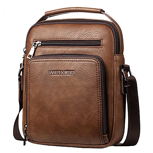 A-QMZL Bolsos de Mensajero para Hombre Bandolera Pequeña de Viaje Honda Vintage Bolso de Mano de piel Genuina para Joven (marrón)