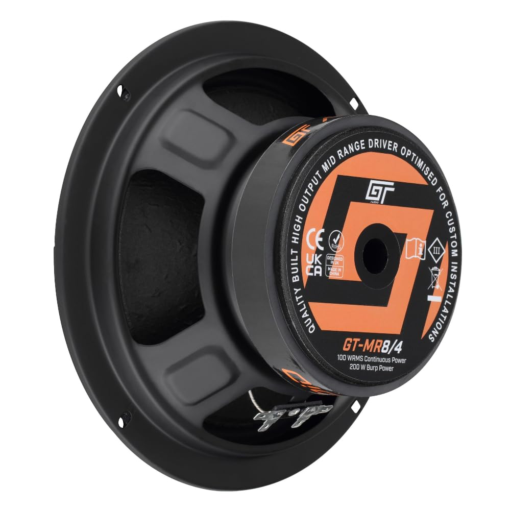 KIT SET PER BASS FACE GT AUDIO GT-MR8/4 1 midwoofer medio basso midrange da 20 cm 200 mm 8" diametro 100 watt rms 200 watt max impedenza 4 ohm, portiere sportelli auto, 1 pezzo