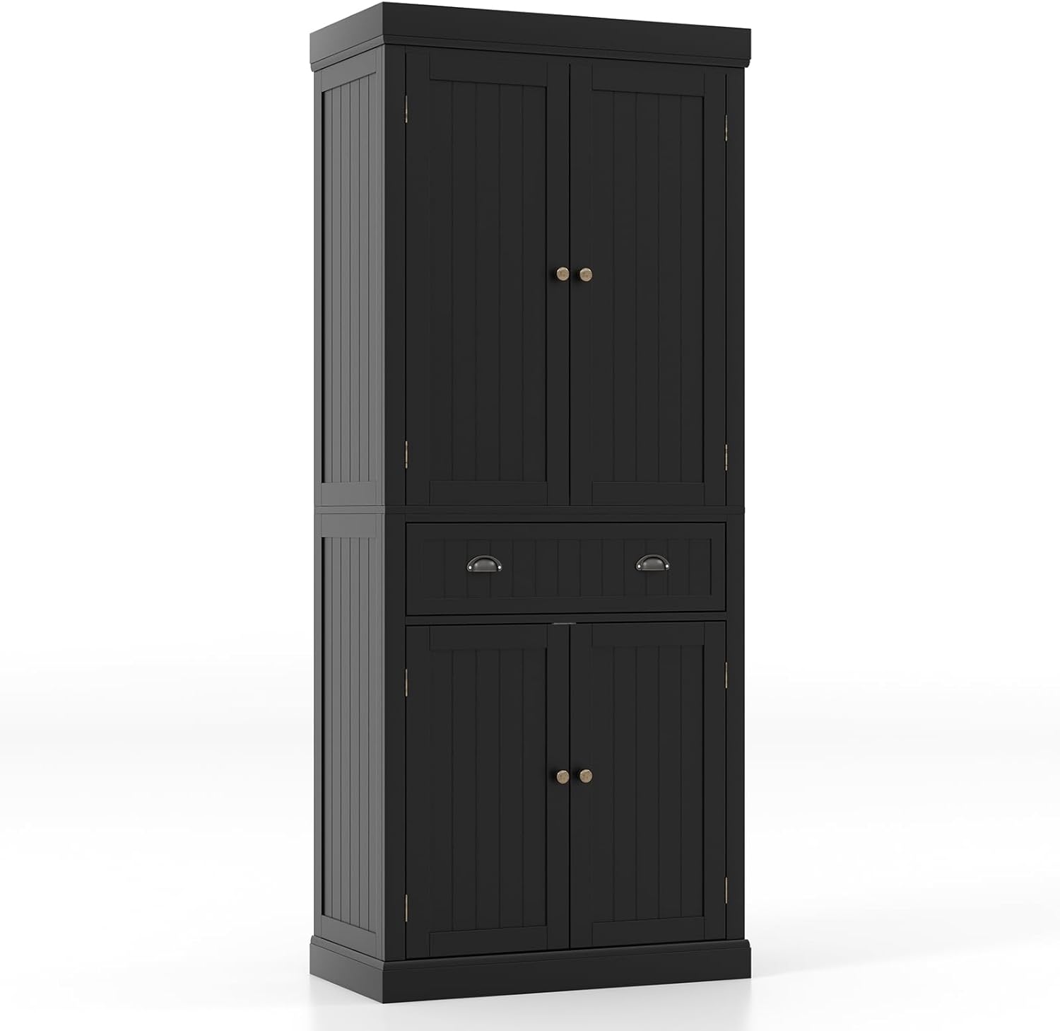 Giantex Pantry Organizers and Storage, 72" Tall Kitchen Cabinet with 2-Door Cabinets & Drawer, Buffet Sideboard w/Adjustable Shelves, Wooden Freestanding Cupboard for Dining Room Living Room (Black)