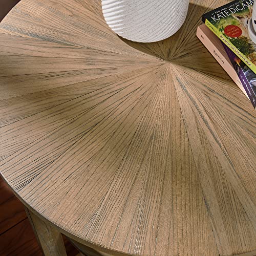 Moderion Large Round End Table, Rustic Beside Table With Umbrella Shaped Top, Traditional Circular Sofa Side Table With Shelf, 25.2”D Nightstand, Telephone Table For Living Room Rustic Natural Cjz3338 #TOP5