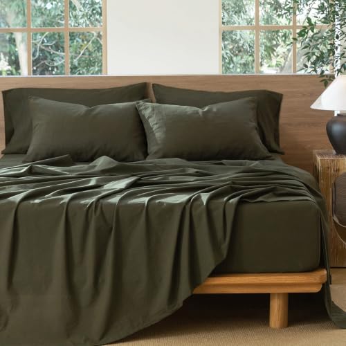 Image of MooMee Sheet Set 100% Washed Cotton Linen-Like Extra Deep Pocket Queen | Relaxed Linen-like Texture. Soft, Breathable & Lightweight Comfort. 15-19 inch Extra Deep Pocket with All-around Elastic