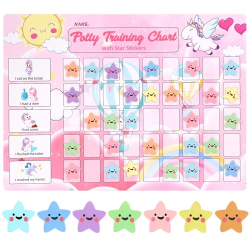 Potty Training Chart for Toddlers with 63 Reusable Magnetic Star Stickers Interactive Reward Chart for Toilet Training (Unicorn)
