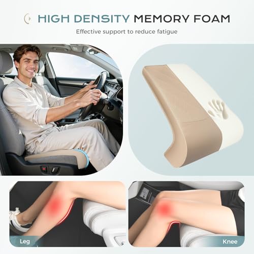 Image of Coverado Car Seat Leg Extension Support Pad, Waterproof Leather Leg Extender Cushuon for Car Seats Office Chairs, Universal Car Seat Cushions Fit for Most Vehicles (Beige)