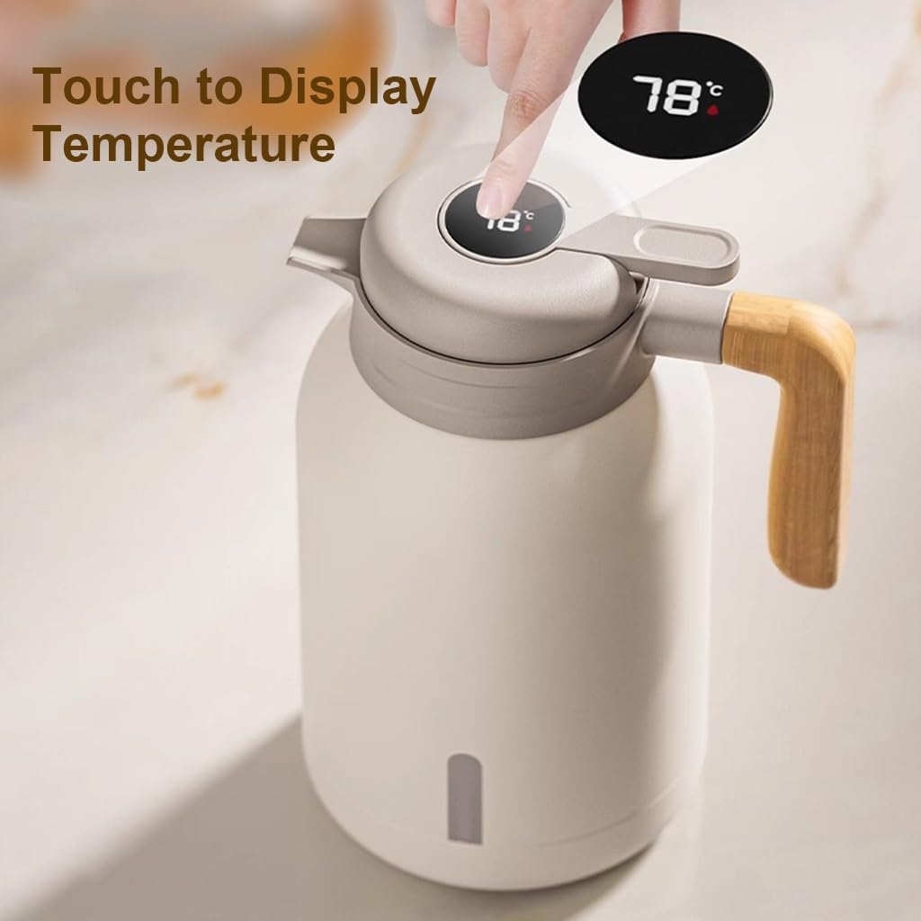 LEIYTFE Home Vacuum Teapot Stainless Steel Thermal Coffee Carafe Double Wall Vacuum Pot for Hot Water,Thermal Coffee Pot-Beverage Dispenser|12 Hours Hot(Green,2L)