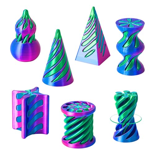 6 Pack Spiral Cone Fidget Toys - Impossible Cone 3D Printed Impossible Pyramid Pass Through 3D Printed Toy Mini Sensory Toy for Stress Relief Anxiety, Desktop Decoration Gifts (Purple+Green)
