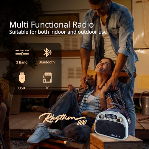 Image of IBELL RHYTHM800 BT Portable FM Radio with Bluetooth Speaker, USB, SD Slot, MP3 Player, Rechargable Battery, Telescopic Antenna & Dynamic Speaker, 3 Band (Black)