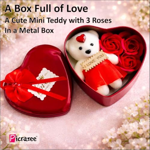 Image of PICRAZEE Romantic Gift Combo (Mug, Heart Pendant, Teddy with Rose, G-Card, Magnet, K-Ring) Love Gift for Girlfriend, Boyfriend, Husband, Wife