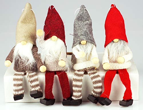 ZIA Collection Wichtel Kantenhocker - Kantensitzer 4er-Set, farblich 4fach Sortiert, Länge 19 cm, Material: Strick, Filz, Holz und Plüschbart, auch als weihnachtlicher Deko-Anhänger geeignet Cover