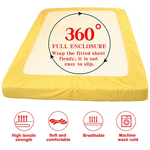 Ntbay 100% Brushed Microfiber Twin Fitted Sheet, 1800 Super Soft And Cozy, Wrinkle, Fade, Stain Resistant Deep Pocket Fitted Bed Sheet Only, Yellow #TOP3