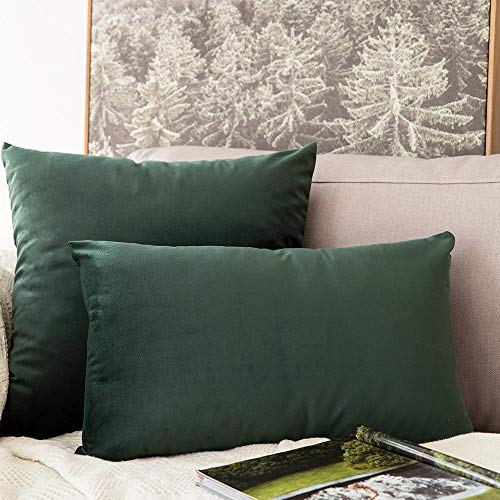Miulee Velvet Soft Soild Decorative Square Throw Pillow Cover Cushion Case For Sofa Bedroom Car Home 12 X 20 Inch 30 X 50 Cm, Army Green #TOP2