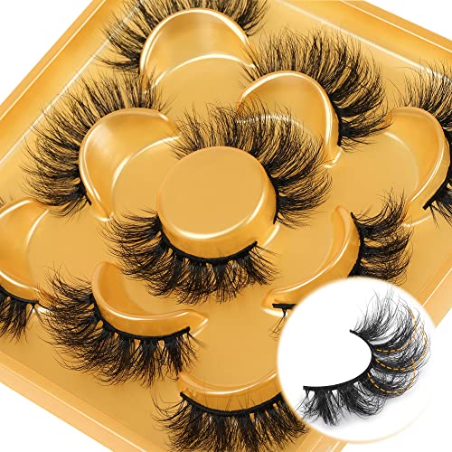 Focipeysa Mink Lashes Fluffy Wispy Natural False Eyelashes 3D Effect Gentle Fluffy Lashes 20MM Long Soft Eyelashes 5 Pairs Pack