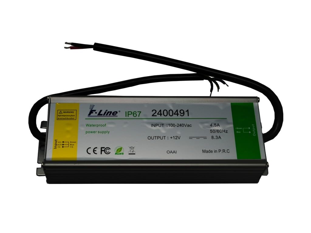 Alimentatore IP68 100 W 8.3 A, impermeabile, ideale per esterni, illuminazione e apparecchiature elettroniche.
