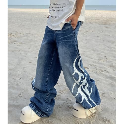 Baggy Jeans Men Casual Graphic Flame Flare Y2K Demin Pants Streetwear Loose Fit Parachute Wide Leg Jeans Men2