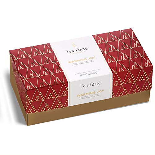 Tea Forte Presentation Box Presentation Box Tea Sampler Gift Set, 20 Assorted Variety Handcrafted Pyramid Tea Infuser Bags (Warming Joy - Red/Gold)