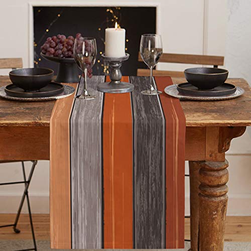 Vandarllin Farmhouse Fall Thanksgiving Table Runner Extra Long 120 Inches-Retro Rustic Barn Wood Texture Ombre Burnt Orange Gray Non-Slip Rectangle Settings Decoration For Kitchen Home Dining Holiday #TOP1