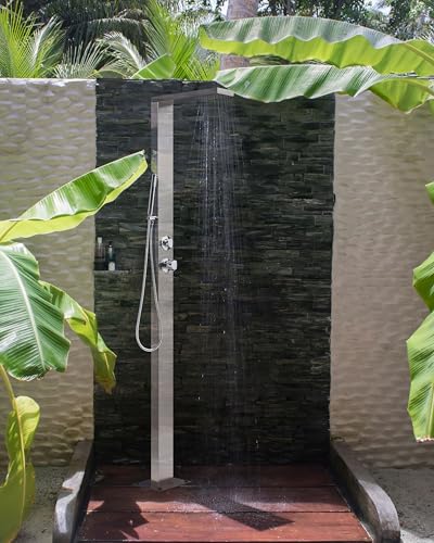 Beliani Freistehende Gartendusche Edelstahl Silber mit Wasserfall Handbrause Lotzorai