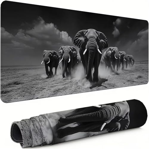Podkładka pod mysz XXL 1600 x 800 x 3 mm podkładka na biurko do gier czarna miękka i wodoodporna powierzchnia, gumowa antypoślizgowa podkładka pod mysz podkładka pod mysz do biura, gracz Unisex słoń
