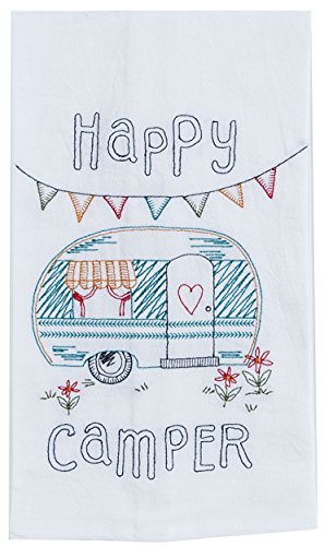 Kay Dee Designs R3011 Happy Camper Embroidered Flour Sack Towel , White #1