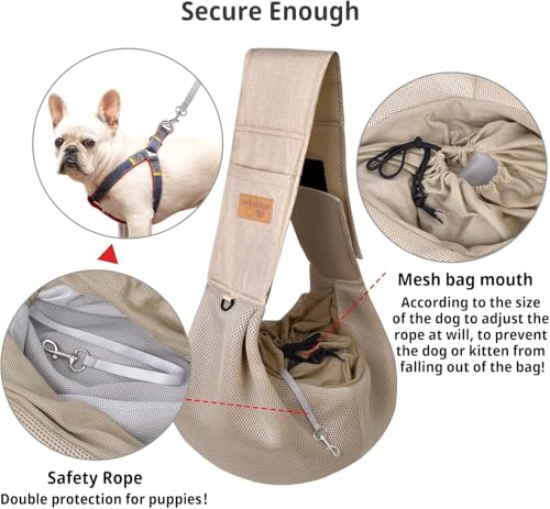 vrbabies Dog Sling Puppy Carrier with Adjustable Shoulder Strap Safety Belt and Pocket Protective Mesh,Hands-Free Dog Carriers for Small Dogs Cat,Puppy Sling Carrier for Outdoor Travel - Image 2