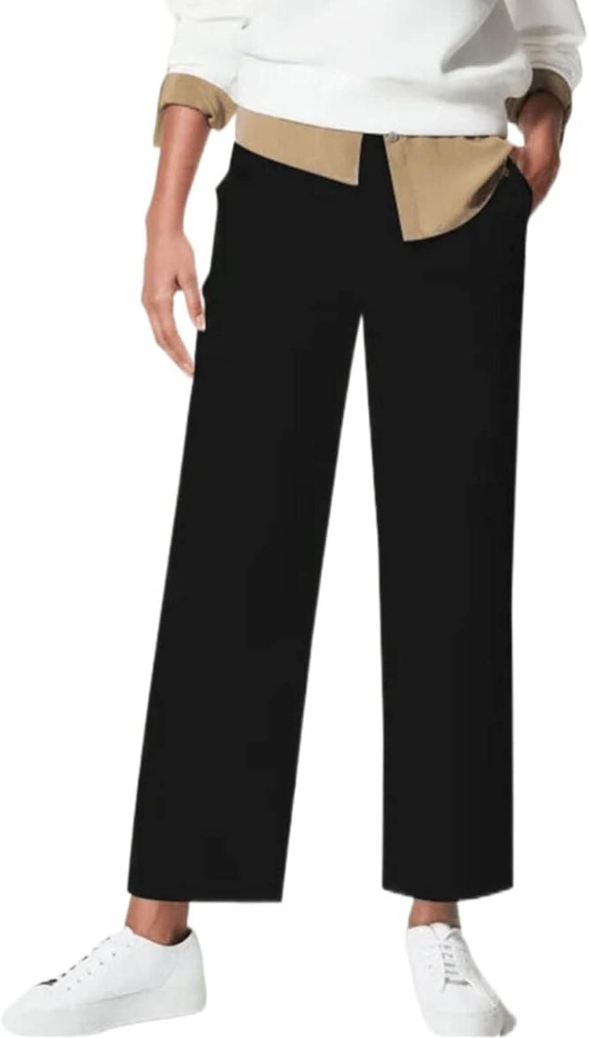 Women’s Wide Leg Pants Stretch Twill Cropped Pants High Waist Summer