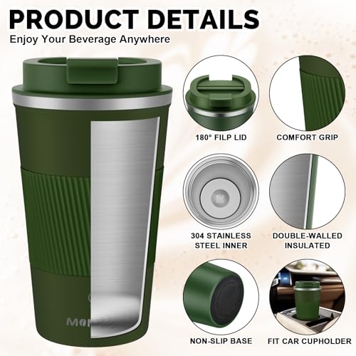 Image of 17oz Travel Mug, MOMSIV Insulated Coffee Cup with Leakproof Lid, Vacuum Stainless Steel Double Walled Reusable Tumbler for Hot and Cold Water Coffee and Tea In Travel and Car