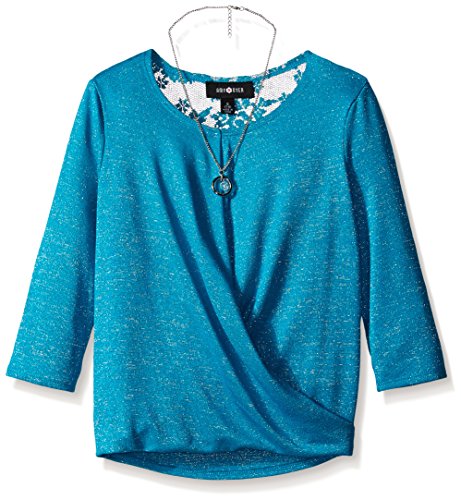 Amy Byer Girls' Big Faux Wrap Top with Lace Back