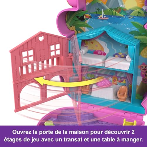 Polly Pocket Maman Singe et Son Bébé Coffret avec animaux et 13 accessoires, jouet 2 en 1 sac à main à porter, HWP04