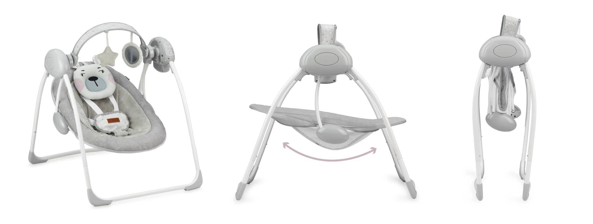 Momi Liss Teddy Pink Rocker con funzione di oscillazione automatica, per bambini fino a 9 kg, con 5 velocità, capacità di regolare l'orario di lavoro, l'alimentazione o le batterie