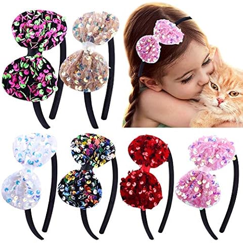 Candygirl 6 Pieces Alice Band Children Headbands for Girls Toddles Bow Tie With Glitter Sparkly Sequins Baby Girls Headbands, Multicolor Cover