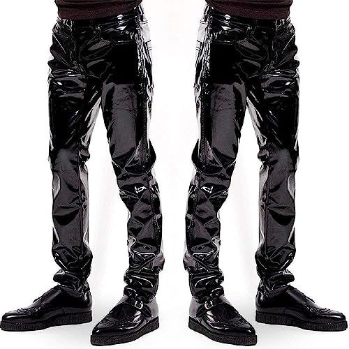 PVC Pants Hot Pants Sexy Outdoor Wet Look Shiny Casual Slim Fit PVC Shiny Black Vinyl Pants