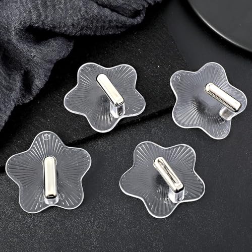 Image of Self Adhesive Golden Wall Hook Hanger with Magic Stiker Star Flower Design, Strong Transparent Hook with Gold Finish - Heavy Duty, No-Drill, Waterproof-Pack of 5