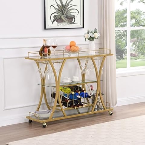 PAUKIN Bar carts, bar Service carts, Home Service carts with Lockable Wheels and Wine Racks for Home, Living Room, Kitchen, bar and Party Events. (W107143588) Cover