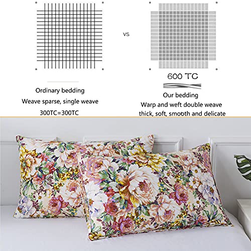 Fadfay Garden Floral Bedding Set King/California King 100% Cotton 600 Tc Shabby Vintage Duvet Cover Large Flower Cottagecore Bedding Romantic Peony Zipper Corner Ties 3 Pcs- No Filling #TOP2