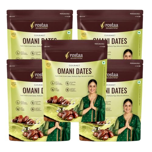 Image of Rostaa Gourmet Omani Dates /Khajur, 680g | Premium Quality Date, Rich in Fibre, Naturally Sweet, Healthy Snack, Low Fat & 100% Natural (680 GM (Pack of 5), Omni Dates)