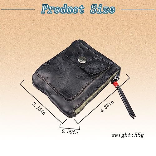 1PCS Leather Coin Pouch Men Men's Coin Pouch With Zipper and Snap Closure Crazy Horse Wallet Suitable for Men and Women (Black)2