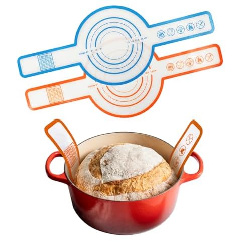 LYHLYA 2 Pcs Silicone Baking Mat for Dutch Oven, Silicone Bread Sling with Long Handles Reusable Sourdough Bread Baking Supplies (Orange + Blue) Cover