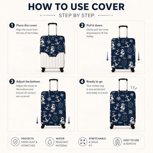 Image of Printed Luggage Cover for Traveling Bag & Suitcase - Stretchable & Scratchproof Trolley Protector with Velcro Lock & Lightweight Washable Material(Suitcase Not Included, Only Cover in Product)