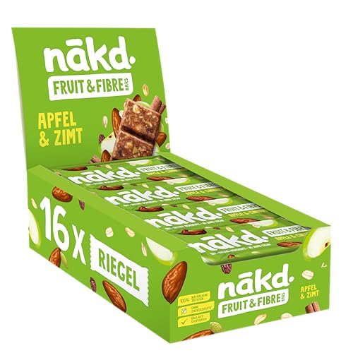 Nākd. Fruit & Fibre Apfel & Zimt | Kaltgepresste Riegel | 16 x 44g (704g)