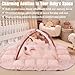 5-in-1 Plush Baby Play Gym & Activity Mat, Baby Play Mats, Baby Gym with Convertible Design, Tummy Time Mat with Pillow, 6 Sensory Toys for Newborn to Toddler, Pink