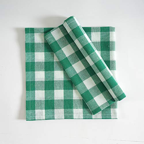 Image of FINGERCRAFT 100% Cotton Cloth Napkins Set of 12 - 20x20 Inch (50x50 cm) Reusable Soft & Absorbent Gingham Check Dinner Table Napkins (Green White Check, Set of 12)