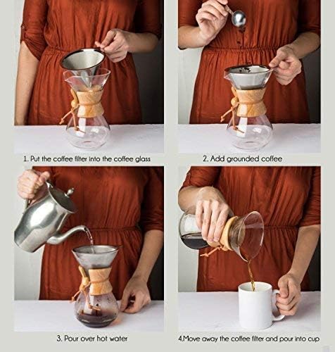 Comfify Pour Over Coffee Maker with Borosilicate Glass Carafe and Reusable Stainless Steel Permanent Filter Manual Coffee Dripper Brewer with Real Light Brown Wood Sleeve - 30 oz. - Free E-Book