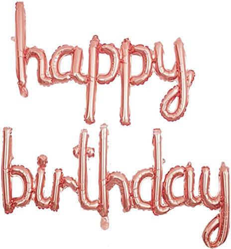 Happy Birthday Balloons Banner,16 Inch Mylar Foil Letters Balloons?Birthday Party Banner For Kids And Boy And Girl Adults?Reusable Ecofriendly Material for Birthday Party Decorations (Rose Gold)