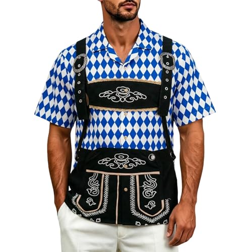 Chemise Homme Festival de la Bière à Manches Courtes Imprimé Été Coupe Classique