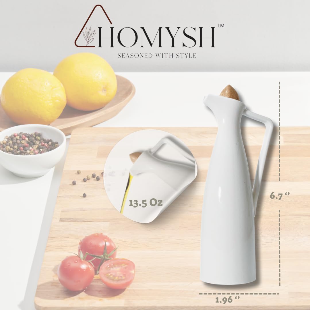White Pottery - Dispensador de aceite de oliva - Diseño elegante, vertedor sin goteo con tapón hermético, perfecto para cocinar y aderezos de ensalada, se adapta a cualquier cocina