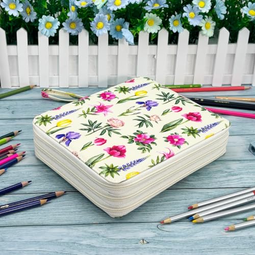 Image of YOUNGCOL 120 Slots Colored Pencil Case Color Pencil Organizer Storage Large Capacity Pencil Case (Faint Yellow + Flower)